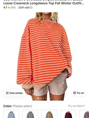 Striped Oversized Crewneck Sweatshirt - Orange/Beige